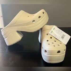 Crocs Siren Clog Platform Block High Heels Bone/White W12/M10 NWT